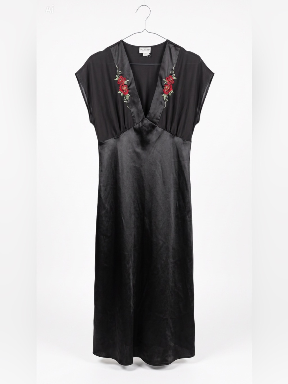Vintage Delicates Black gown with red roses 1980s